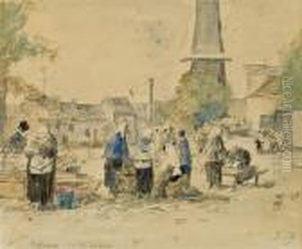 Le Marche Du Canal A Rotterdam Oil Painting by Eugene Boudin