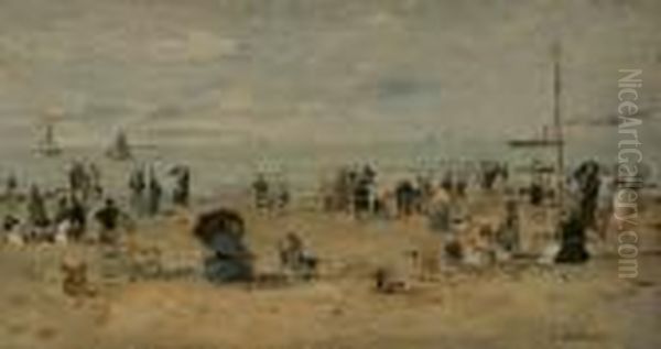 Trouville. Scene De Plage Oil Painting by Eugene Boudin