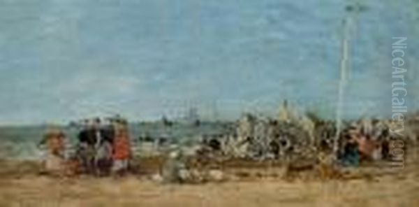 Trouville. Scene De Plage Oil Painting by Eugene Boudin