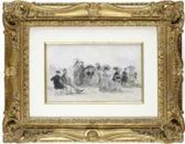 Les Crinolines Sur La Plage Oil Painting by Eugene Boudin