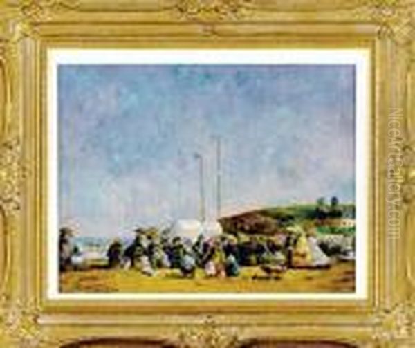 Normandy Beach Scene Oil Painting by Eugene Boudin