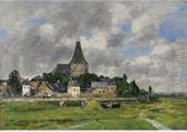 Quillebeuf, L'eglise Du Grand Canal Oil Painting by Eugene Boudin