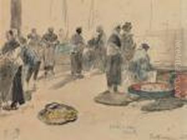 Le Marche Au Poisson A Rotterdam Oil Painting by Eugene Boudin