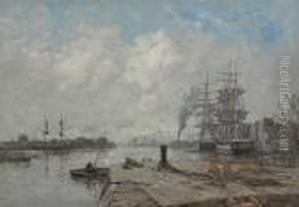 Boulogne-sur-mer, Le Port, Quai D'accostage Oil Painting by Eugene Boudin