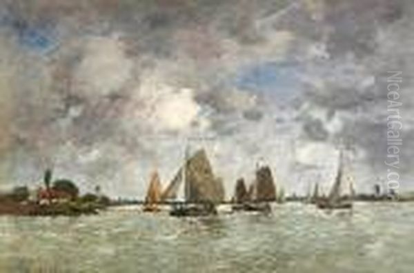 Bateaux Sur La Meuse Oil Painting by Eugene Boudin