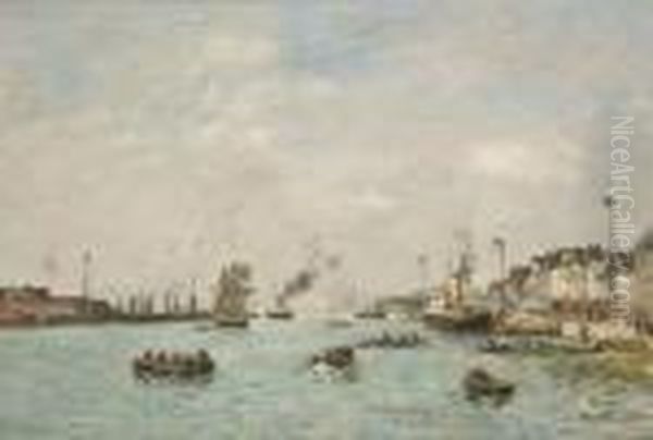 Le Havre, L'avant-port A Maree Haute Oil Painting by Eugene Boudin