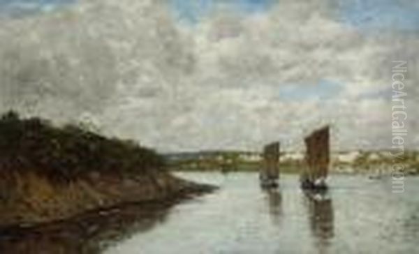 Bretagne. Voiliers Dans Une Baie Oil Painting by Eugene Boudin