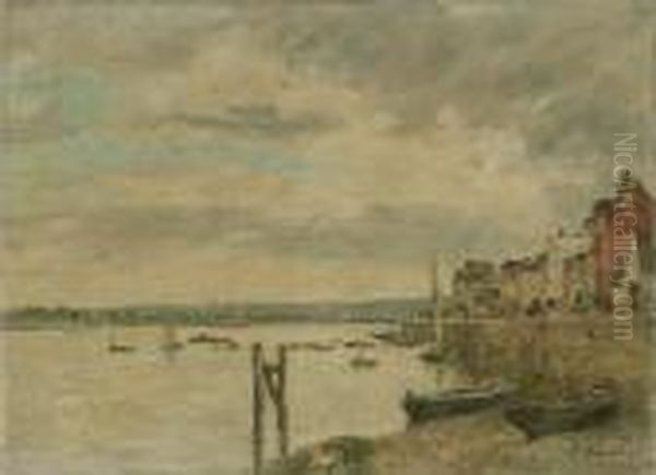 La Seine A Quillebeuf Oil Painting by Eugene Boudin