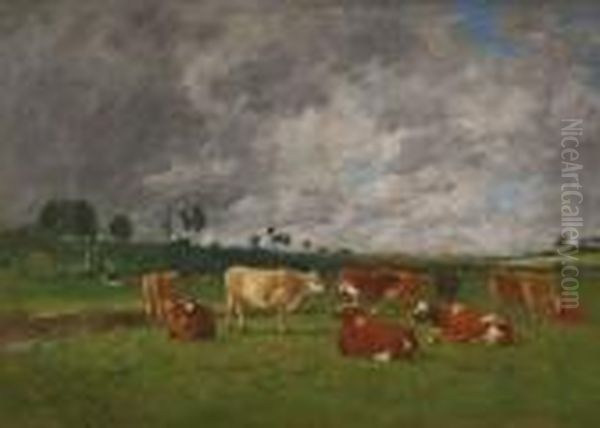 Vaches Au Paturage Oil Painting by Eugene Boudin