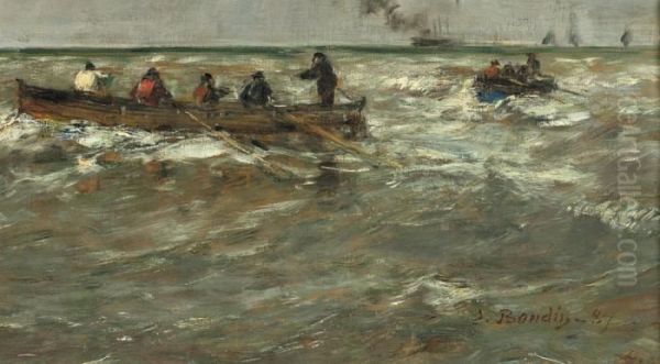 Pleine Mer. Les Lamaneurs Oil Painting by Eugene Boudin