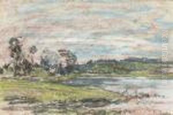 Paysage Au Bord De La Touques Oil Painting by Eugene Boudin