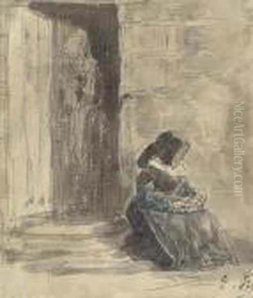 Vieille Femme Assise Oil Painting by Eugene Boudin