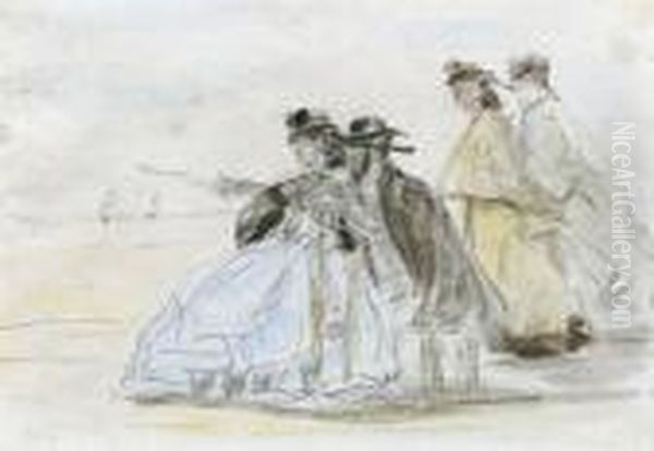 Crinolines Sur La Plage Oil Painting by Eugene Boudin