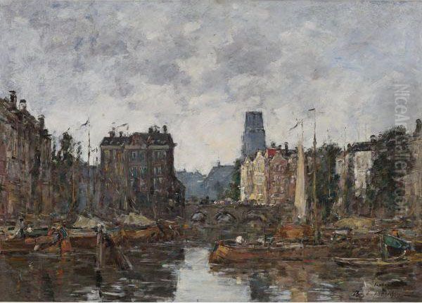 Rotterdam, Le Pont De La Bourse Oil Painting by Eugene Boudin