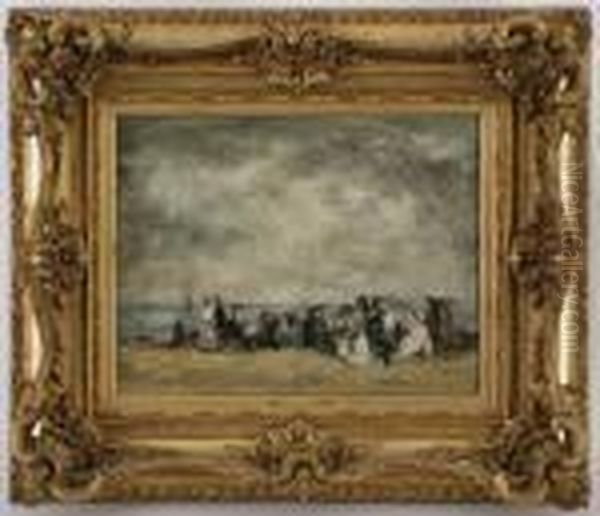 Scene De Plage Oil Painting by Eugene Boudin