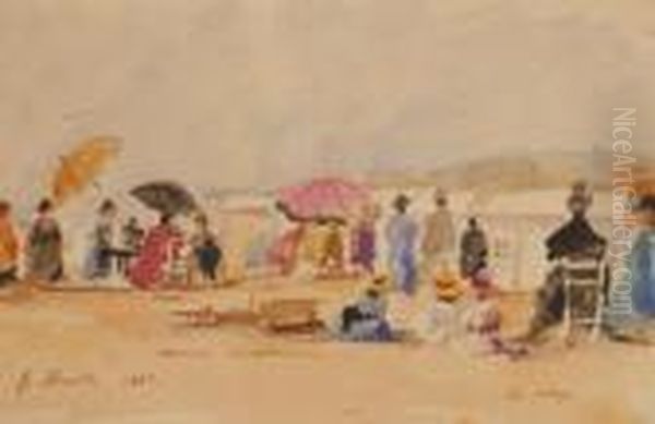 French Beach Scene Oil Painting by Eugene Boudin