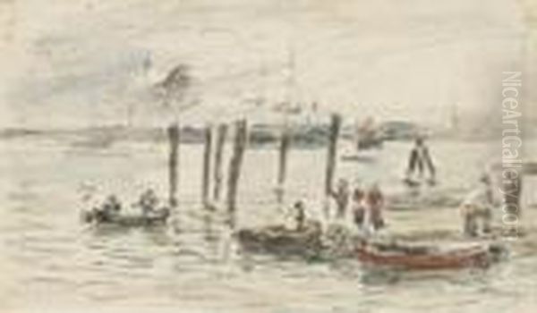 Barques Au Port Oil Painting by Eugene Boudin