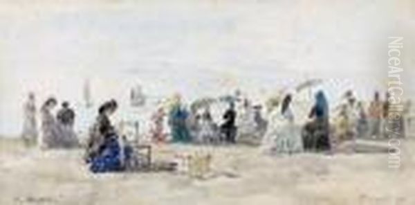 La Plage A Trouville Oil Painting by Eugene Boudin