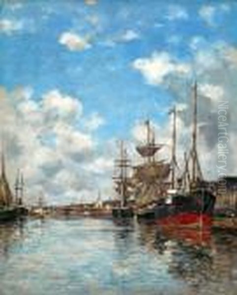 Deauville, Le Bassin Oil Painting by Eugene Boudin