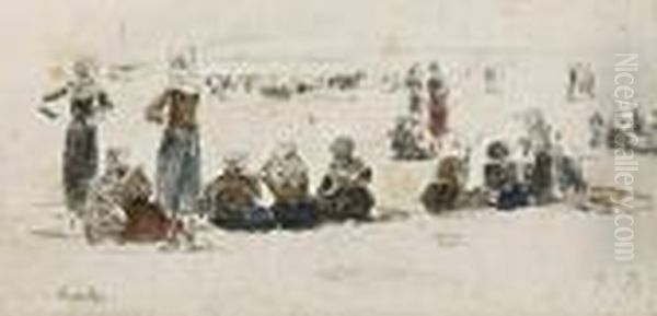 Sur La Plage Oil Painting by Eugene Boudin