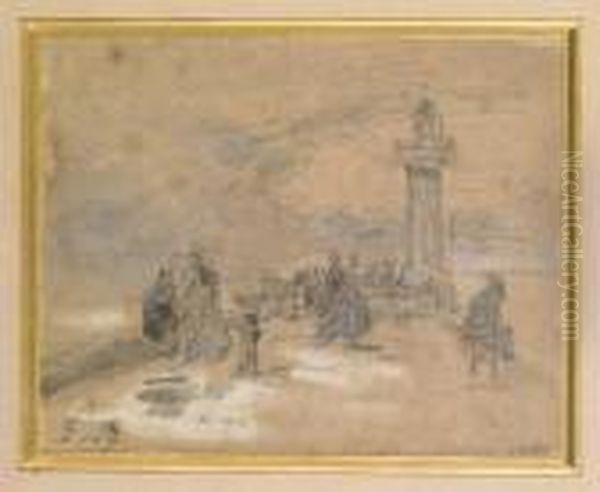 Sur La Jetee Oil Painting by Eugene Boudin