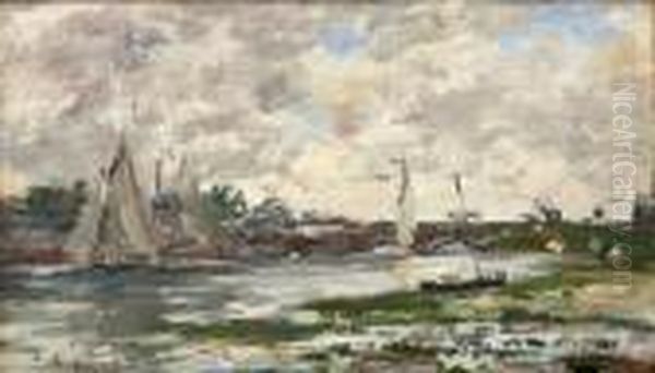 La Touques A Trouville Oil Painting by Eugene Boudin