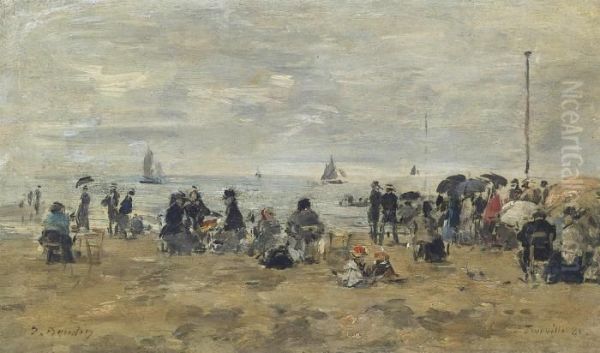 Trouville. Scene De Plage Oil Painting by Eugene Boudin