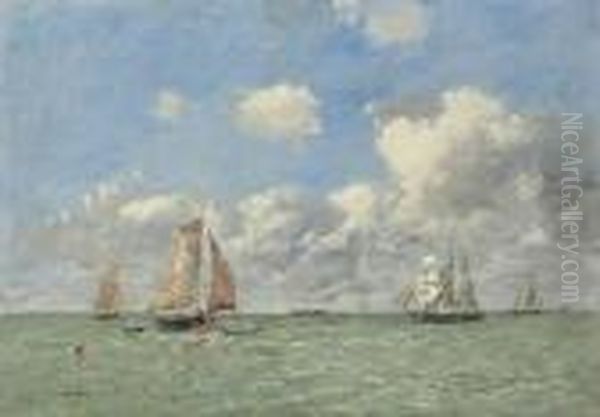 Barques De Peche Au Large Oil Painting by Eugene Boudin