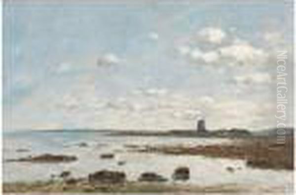 Saint-vaast-la-hougue. Les Rochers Et Le Fort Oil Painting by Eugene Boudin