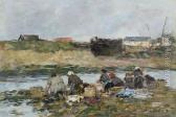 Laveuses Sur La Touques Pres De Trouville Oil Painting by Eugene Boudin