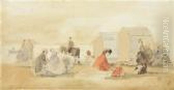 La Plage A Trouville Oil Painting by Eugene Boudin