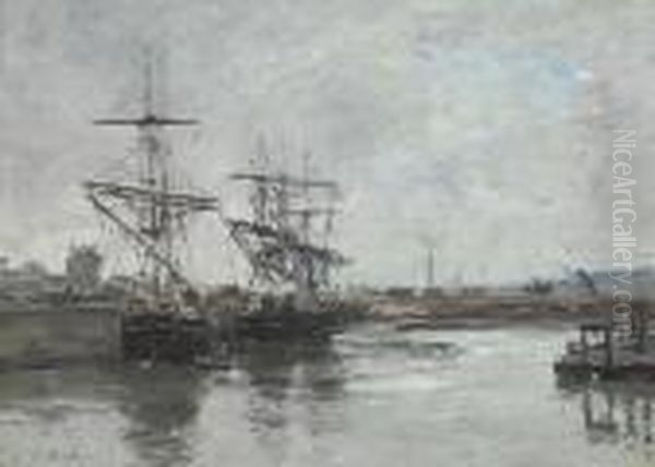 Bateaux Dans Un Port Oil Painting by Eugene Boudin