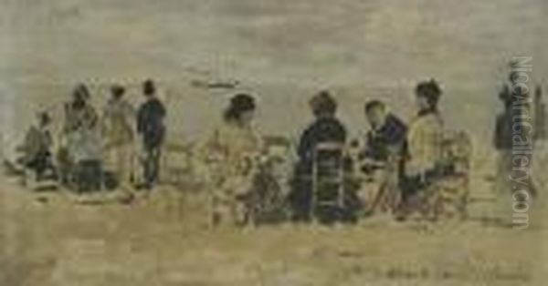 Scene De Plage Oil Painting by Eugene Boudin