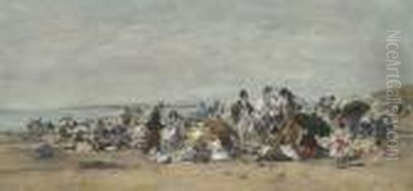 Scene De Plage A Trouville Oil Painting by Eugene Boudin