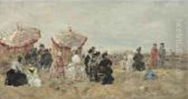 Villers, Scene De Plage Oil Painting by Eugene Boudin