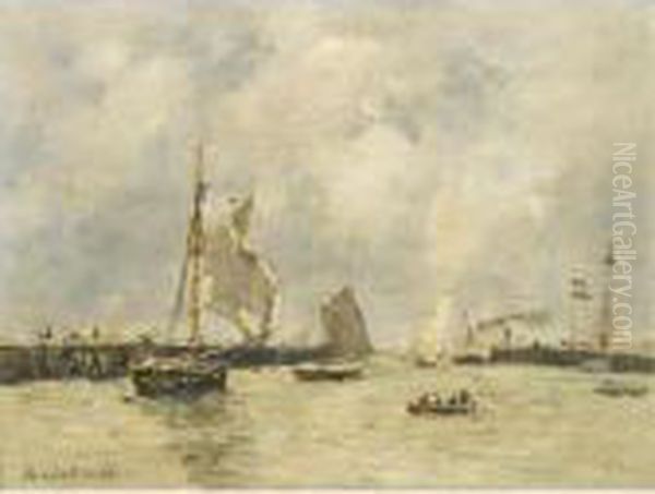 Trouville. Les Jetees. Maree Haute Oil Painting by Eugene Boudin