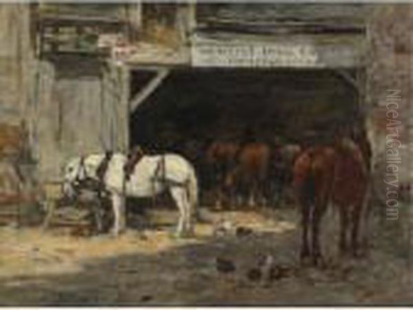 Cour Et Ecurie D'un Loueur Oil Painting by Eugene Boudin