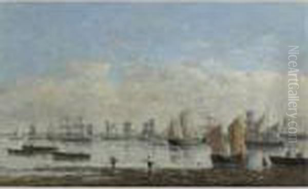 Camaret, Bateaux De Peche Ancres Dans La Rade Oil Painting by Eugene Boudin