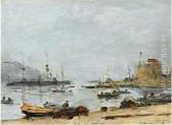 Le Port De Villefranche Oil Painting by Eugene Boudin