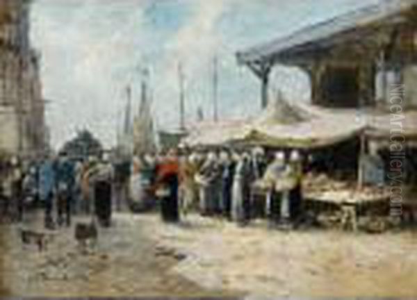 Trouville. Le Marche Aux Poissons Oil Painting by Eugene Boudin