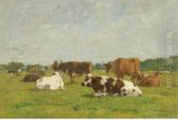 Vaches Au Pre Oil Painting by Eugene Boudin