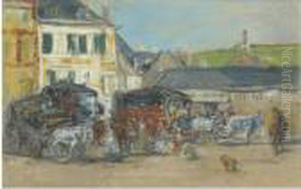 Depart Des Diligences Oil Painting by Eugene Boudin