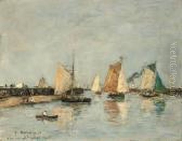 Trouville, La Rentree Des Barques Oil Painting by Eugene Boudin