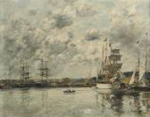 Le Havre, Bateaux Norvegiens Dans Le Port Oil Painting by Eugene Boudin