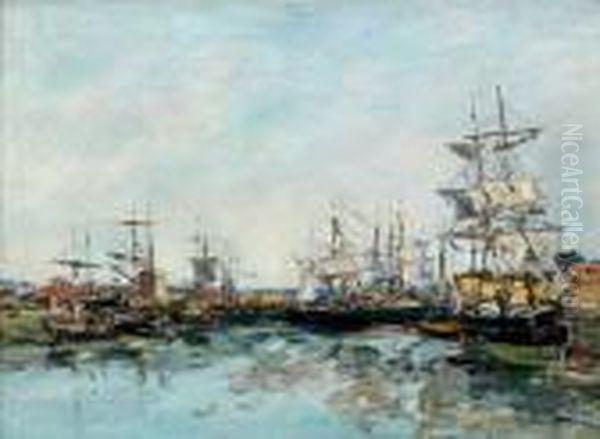 Trouville, Le Port A Maree Basse Oil Painting by Eugene Boudin