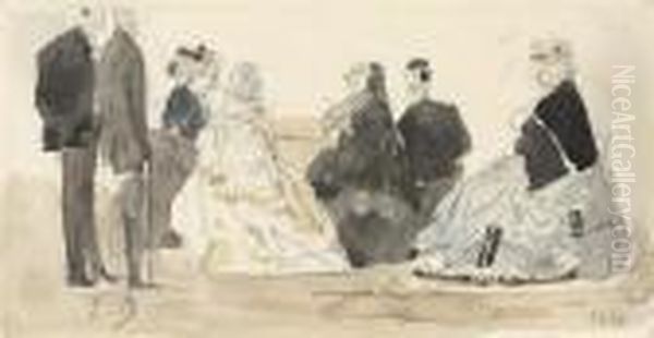 Les Crinolines Sur La Plage Oil Painting by Eugene Boudin