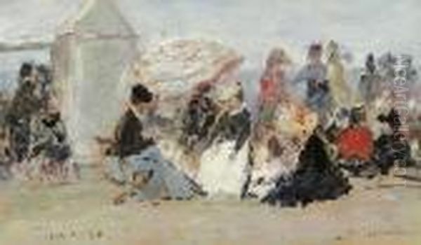 Crinolines Sur La Plage, Trouville Oil Painting by Eugene Boudin