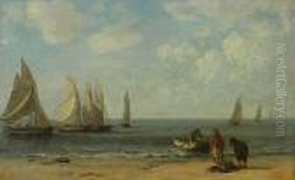 Maree Basse. Environs D'honfleur, Circa 1854-1857 Oil Painting by Eugene Boudin