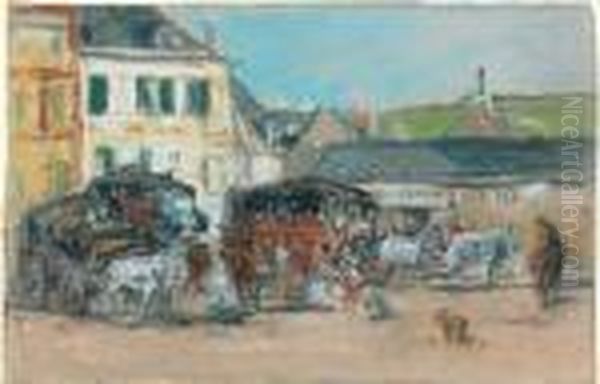 Les Charrettes
 Pastel, Signe Des Initiales En Bas A Droite. Oil Painting by Eugene Boudin