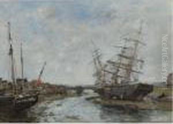 La Touques - Maree Basse Oil Painting by Eugene Boudin